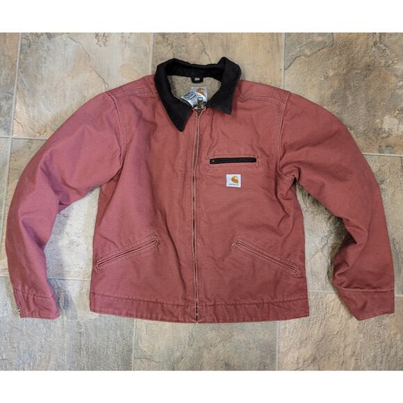 Vtg Carhartt Sherpa Lined Salmon Rose Pink Detroit Jacket Sz M Women W J097 VR8 - Picture 3 of 11